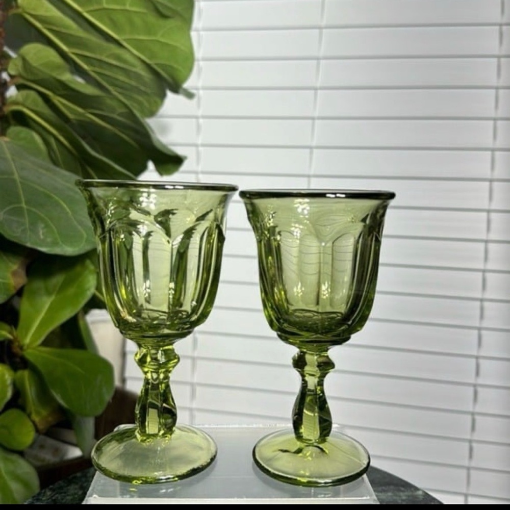 CLOSET CLEAR OUT Vintage Green Glass Goblets